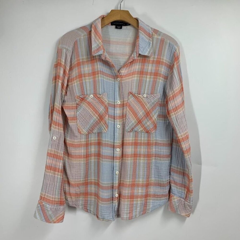 Sanctuary Women's The Steady Boyfriend Plaid Soft Cotton Long Sleeve Size M